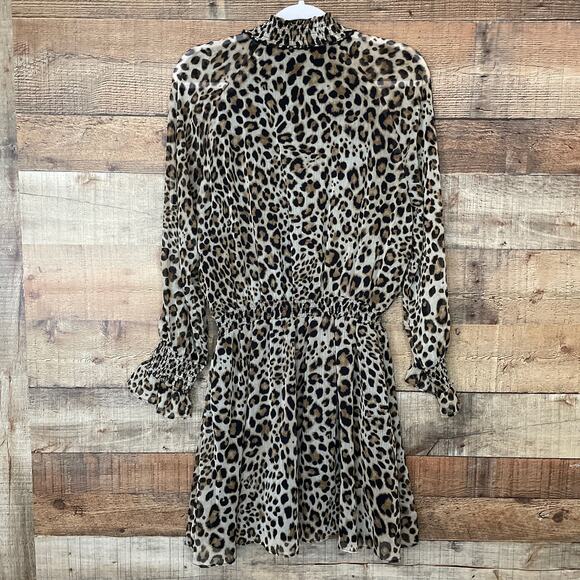 Rachel Roy Keyhole Long Sleeve Mini Dress Brown Leopard Print Size XL - Picture 8 of 13